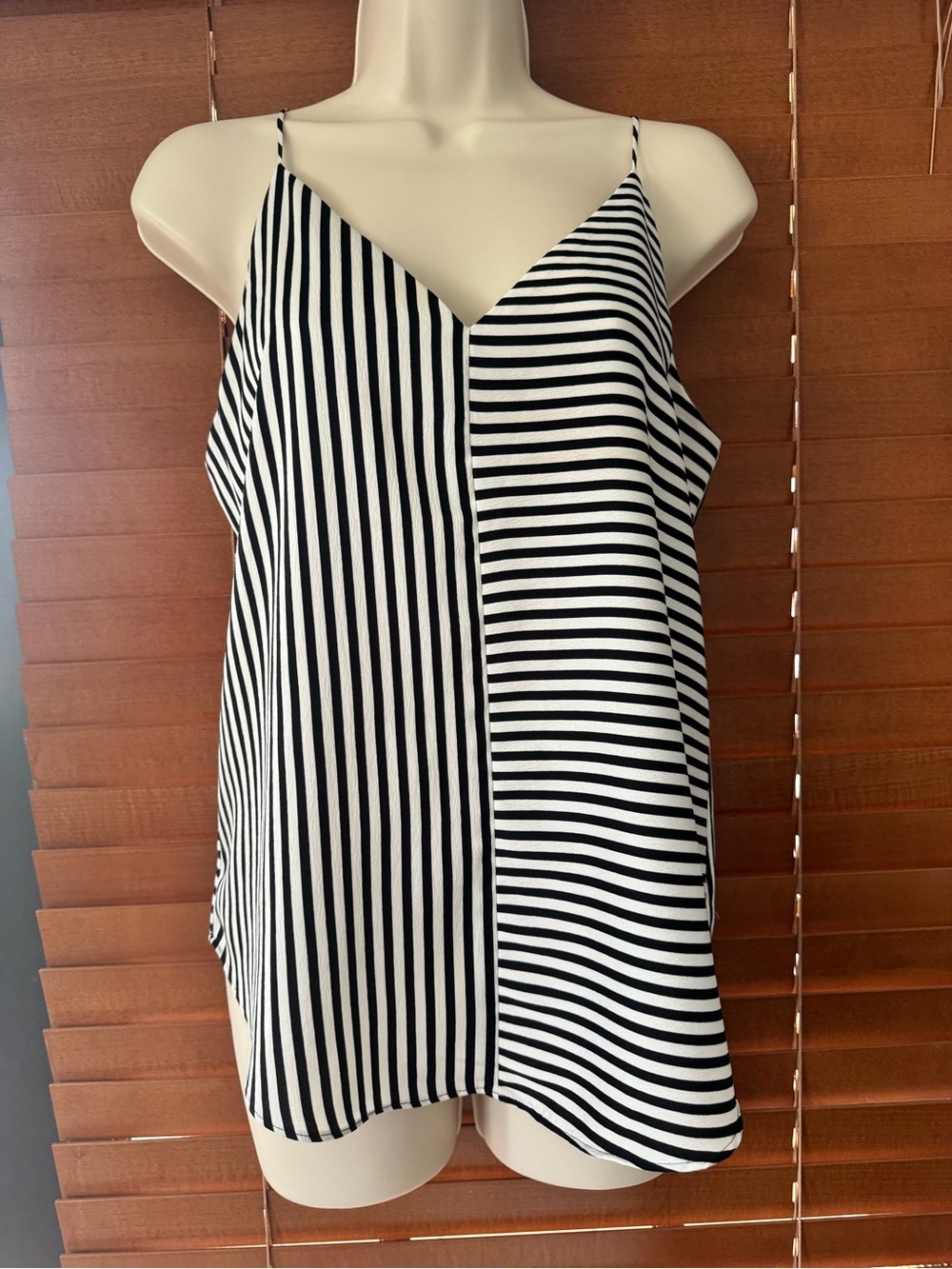 Express Black and White Striped V-Neck Cami Tank